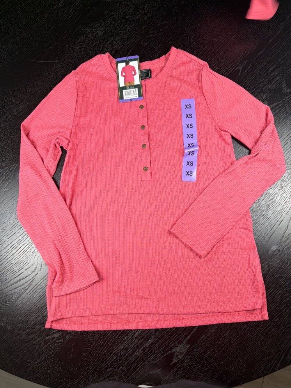 G.H. Bass & Co. Womens Textured Henley Long Sleeve Top XS Pink - Picture 3 of 8